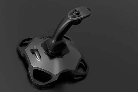 Realistic joystick for flight simulator with metallic chrome texture on dark Stock Illustration
