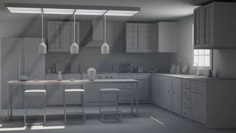 Realistic Kitchen Clay Render Stock-Illustration