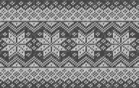 Realistic knitted background with snowflakes. Vector seamless texture of wool Stock Illustration