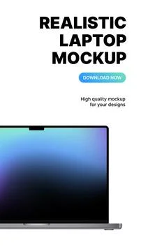 Realistic Laptop with Blue Gradient Screen. Download Notebook Stories Mockup for 스톡 일러스트