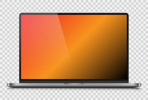 A realistic laptop with a color gradient screen and a glare on a transparent Stock Illustration