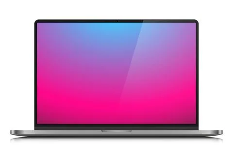 Realistic laptop with a color gradient screen and glare on a white background. Stock Illustration