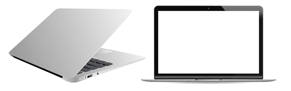 Realistic laptop computer, isolated on background. Stock Illustration