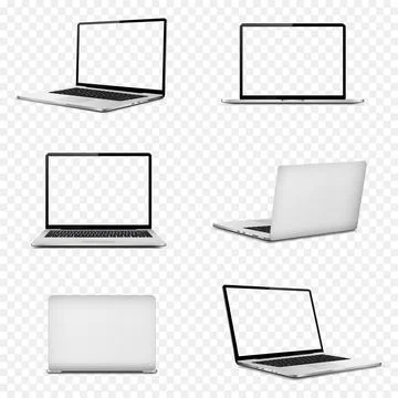 Realistic laptop computers with transparent screen on transparent background Stock Illustration