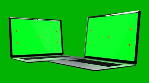 Realistic laptop with empty screen animation isolated on green screen background Stock Footage 242982208