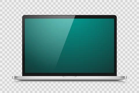 A realistic laptop with a green gradient screen and reflection on a transparent Stockillustratie