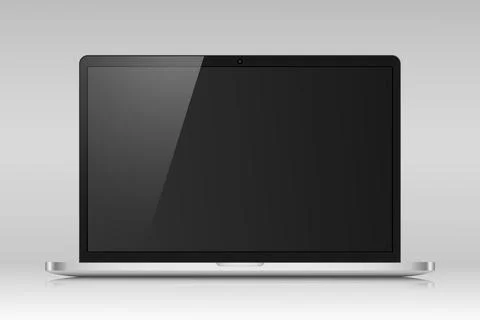 Realistic laptop layout with a black screen and reflection on a gray gradient Stockillustratie