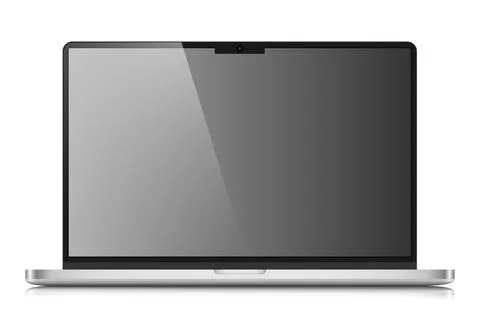 Realistic laptop layout with a silver case. A laptop with an empty gray screen Stock Illustration