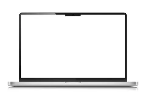 Realistic laptop layout with a white screen and a light silver case. Stock Illustration