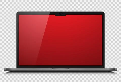 A realistic laptop with a red gradient screen and reflection on a transparent イラスト素材