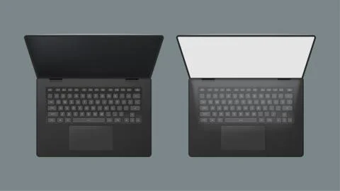 Realistic laptop set top view Stock Illustration