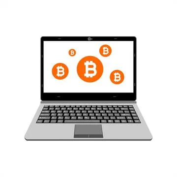 Realistic laptop vector illustration display bitcoin assets Stock Illustration