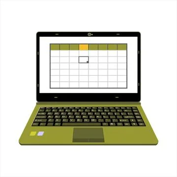 Realistic laptop vector illustration display company or scientific report Stock Illustration