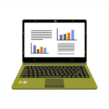 Realistic laptop vector illustration display company or scientific report Stock Illustration