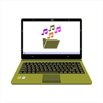 Realistic laptop vector illustration display music media player Stock Illustration