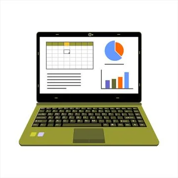 Realistic laptop vector illustration display company or scientific report Stock Illustration