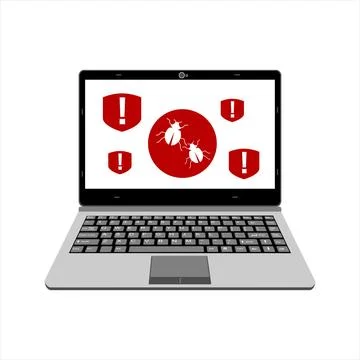 Realistic laptop vector illustration display alert warning for computer virus Illustrazione stock