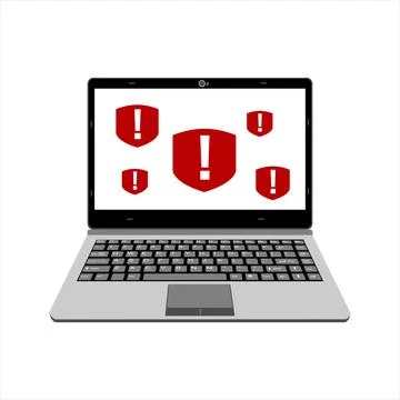 Realistic laptop vector illustration display alert warning for computer virus Illustrazione stock