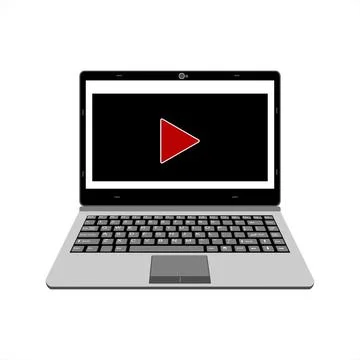 Realistic laptop vector illustration display music media player Stock Illustration
