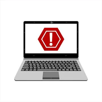 Realistic laptop vector illustration display alert warning for computer virus Stock Illustration