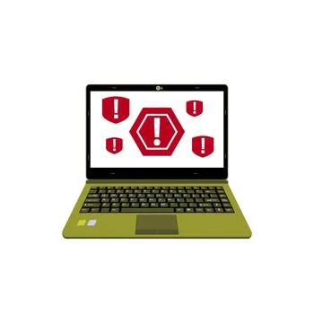 Realistic laptop vector illustration display alert warning for computer virus Stock Illustration