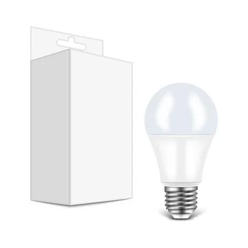 Realistic LED light bulb with isometric blank packaging box mockup vector 3.. Stock Illustration