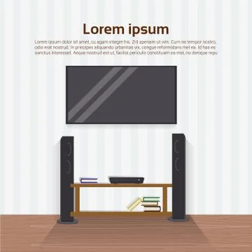 Realistic Led Tv Set On Wall In Living Room Modern Home Interior Design Ilustración de archivo