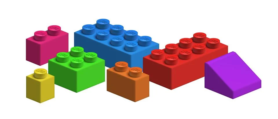 Realistic Lego plastic constructor colored parts isolated on transparent Stock Illustration
