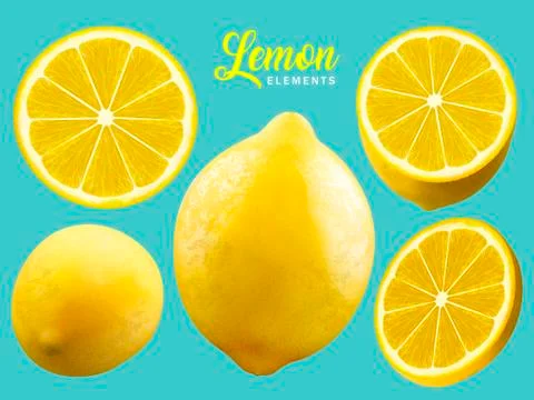 Realistic Lemon elements 스톡 일러스트