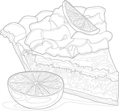 Realistic lemon lime pie slice with cream sketch template Stock Illustration