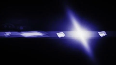 Realistic Len flare glow light effect on black background. Optical flares ove Stock Illustration