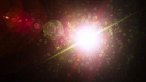 Realistic Len flare glow light effect on black background. Optical flares ove Stock Illustration