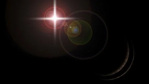 Realistic lens flare effect with bright star light source, optical reflecti.. Stock Illustration