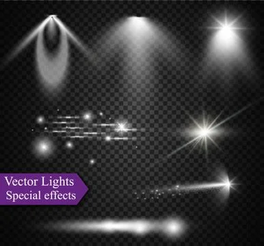 Realistic Lens Flare Elements Collection. Light Effect Transparent Design. .. Stock Illustration