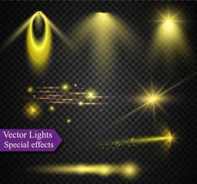 Realistic Lens Flare Elements Collection. Light Effect Transparent Design. .. Stock Illustration