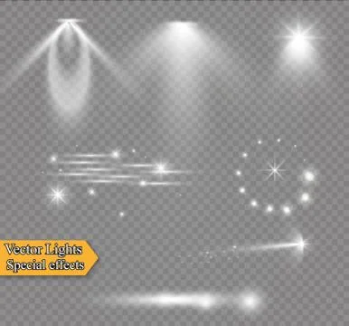 Realistic Lens Flare Elements Collection. Light Effect Transparent Design. .. Stock Illustration