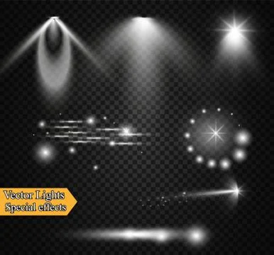 Realistic Lens Flare Elements Collection. Light Effect Transparent Design. .. Stock Illustration