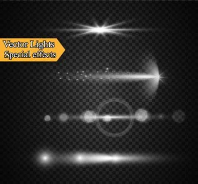 Realistic Lens Flare Elements Collection. Light Effect Transparent Design. .. Stock Illustration