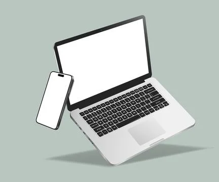 Realistic levitation laptop computer and smartphone mockup Stock Illustration