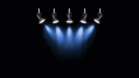Realistic light beam from black spotlights on black background. Stock Footage 153884245