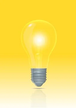 Realistic light bulb on yellow background Stock Illustration