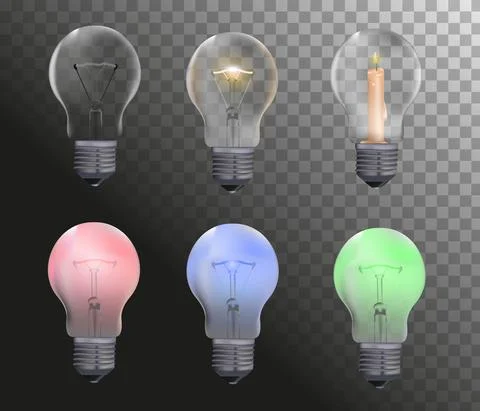 Realistic Light Bulbs Set. Light bulbs On And Off Stock Illustration