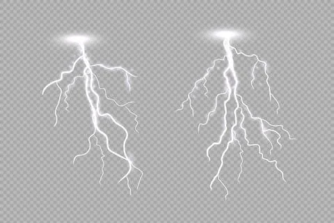 Realistic lighting thunderstorm isolated on light transparent background Stock Illustration