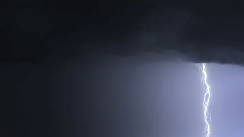 Realistic lightning flashes in the dark night sky. Powerful thunderstorm Stock Footage 141002561
