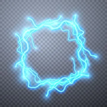 Realistic lightnings with transparency for design. Digital effect of glowing, Stock Illustration