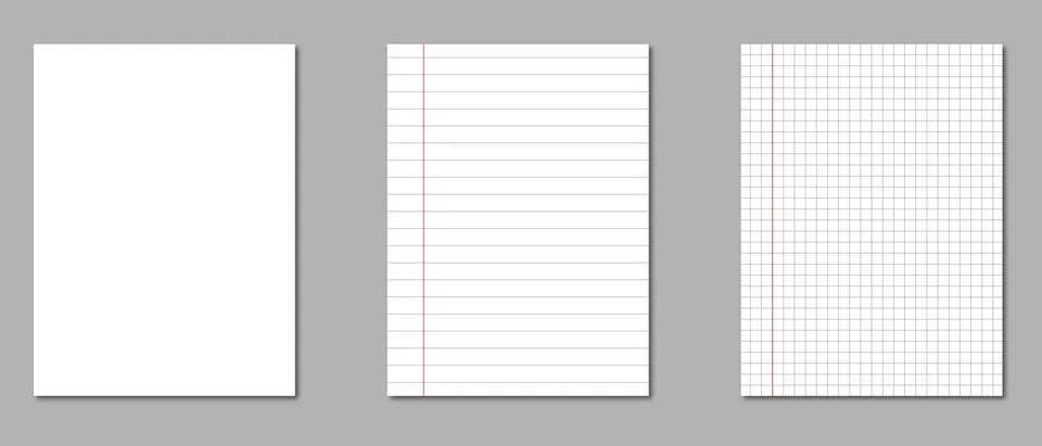 Realistic lined notepapers set Stock Illustration