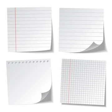 Realistic lined sticky notes. Blank note paper sheets. Information reminder Stock Illustration