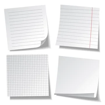Realistic lined sticky notes. Blank note paper sheets. Information reminder Stock Illustration
