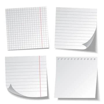 Realistic lined sticky notes. Blank note paper sheets. Information reminder Stock Illustration