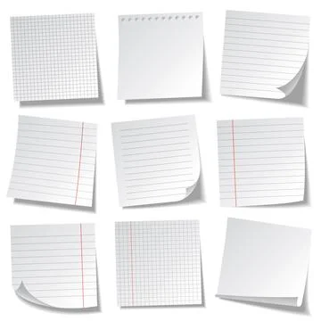 Realistic lined sticky notes. Blank note paper sheets. Information reminder Stock Illustration